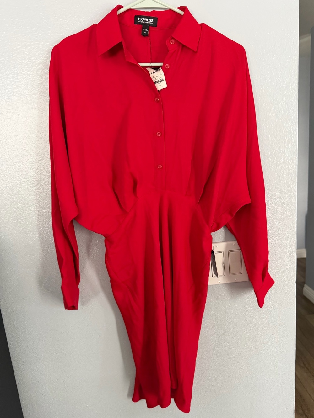 Red Express Portofino long-sleeve button-front shirt dress size XS